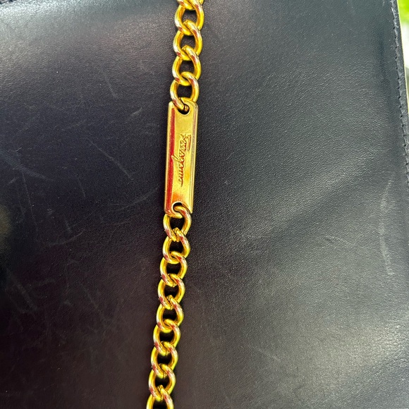 Vintage Salvatore FERRAGAMO navy blue leather crossbody clutch gold chain strap. - Picture 3 of 16